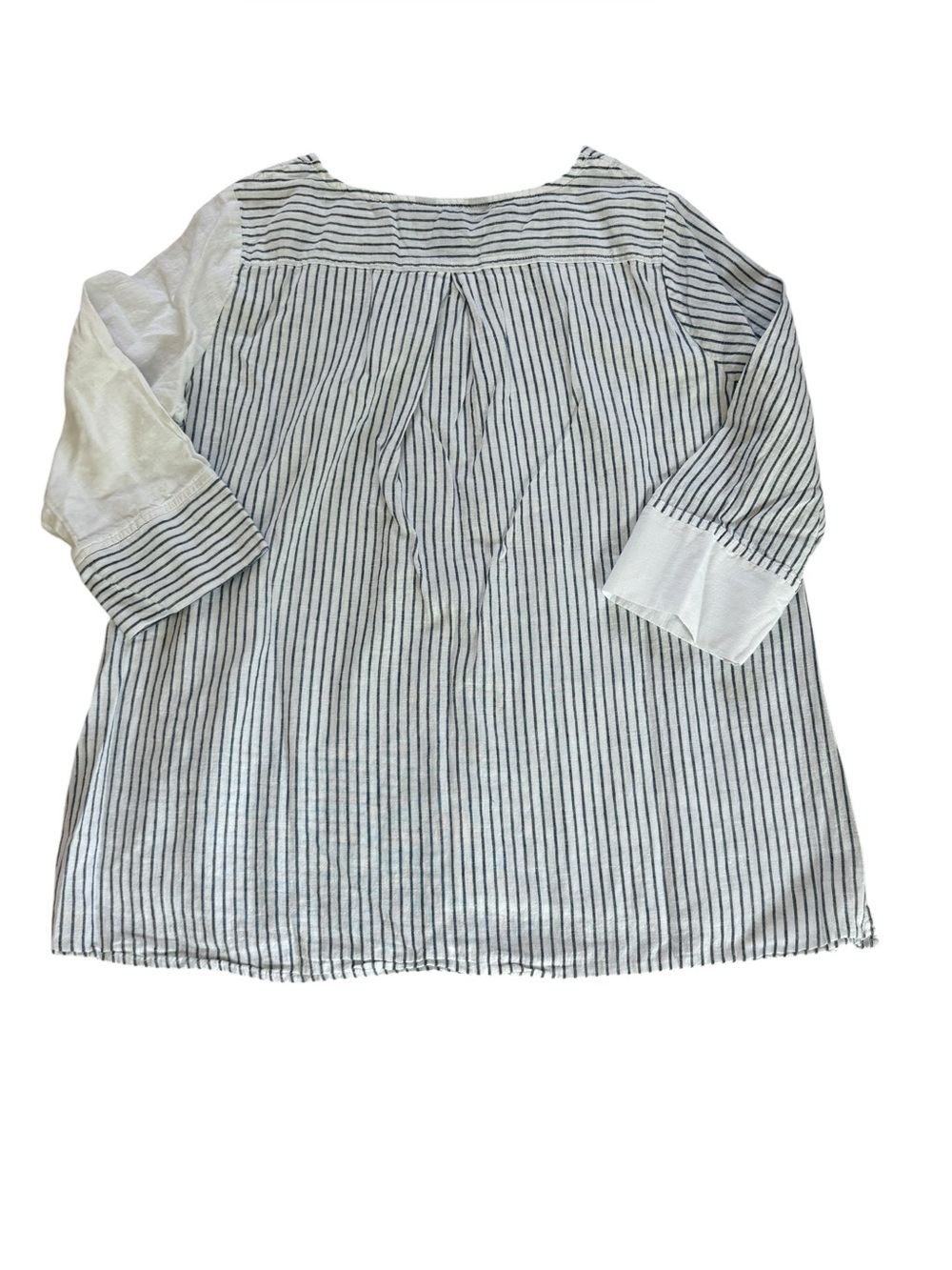 Ali Miles Mixed Print Blouse Top Asymmetrical Hem White Linen Cotton Women Small - Picture 2 of 7